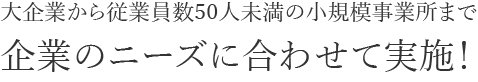 大企業から従業員数50人未満の小規模事業所まで企業のニーズに合わせて実施！