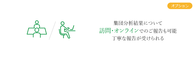 オプション 集団分析結果について訪問・オンラインでのご報告も可能 丁寧な報告が受けられる